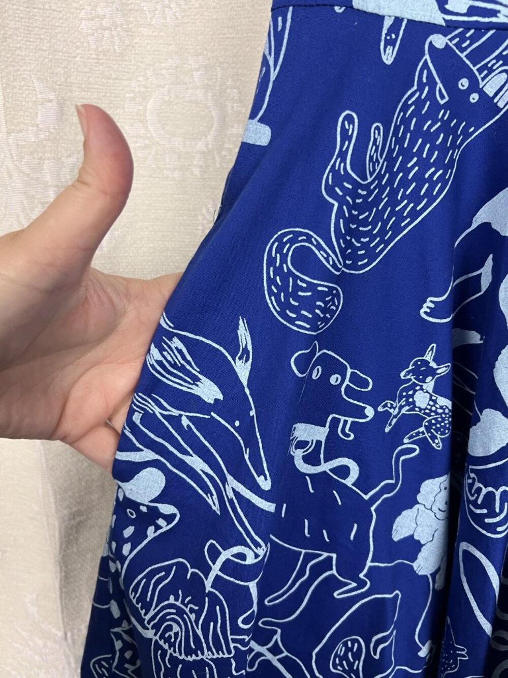 Nooworks Loretta Dress in Blue Dog Print fit & flare stretch cotton whimsy Large - Picture 6 of 11